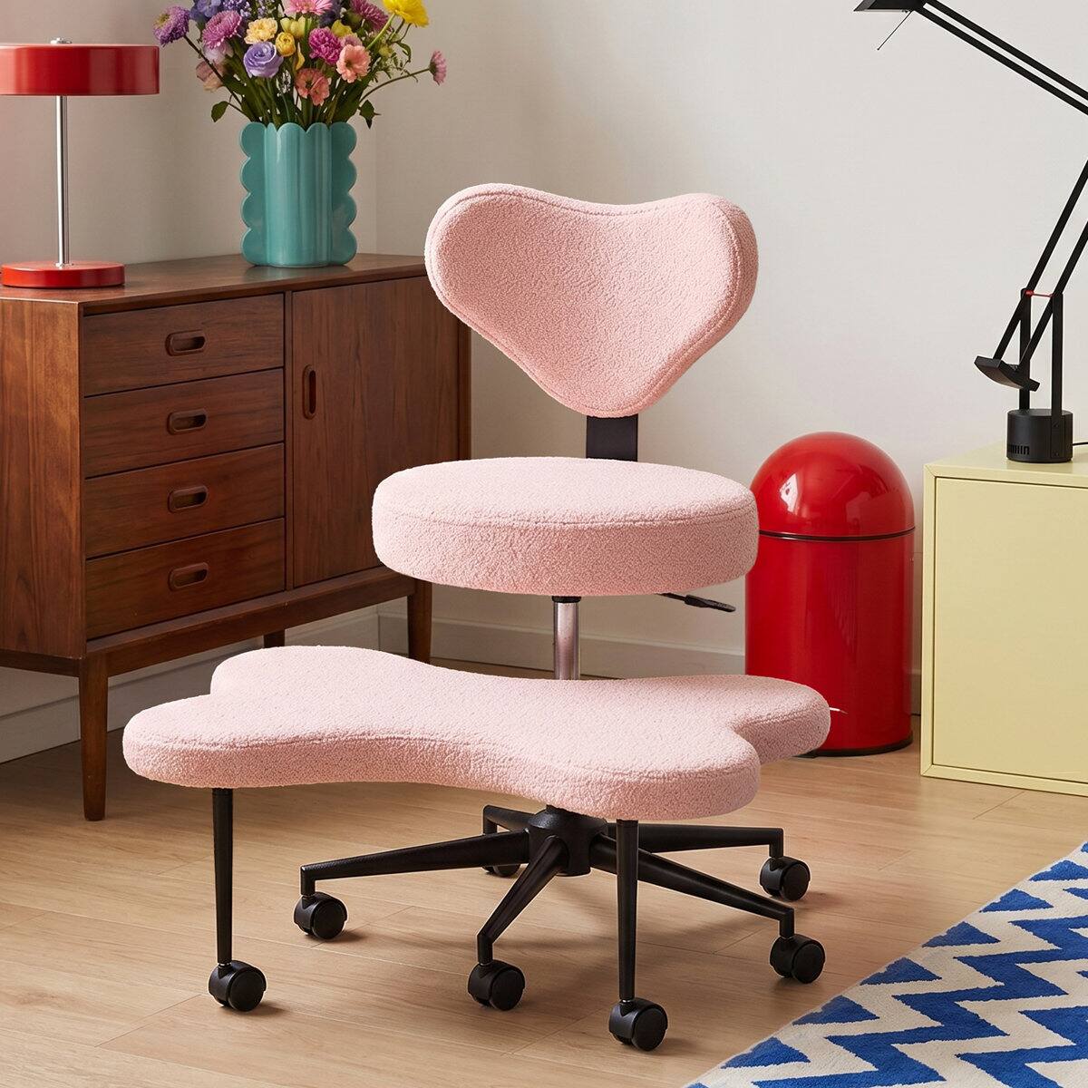 Left. Pinmoco - Ergonomic Cross-Legged Swivel Chair, Adjustable Height Meditation Chair with Back Support - Pink.