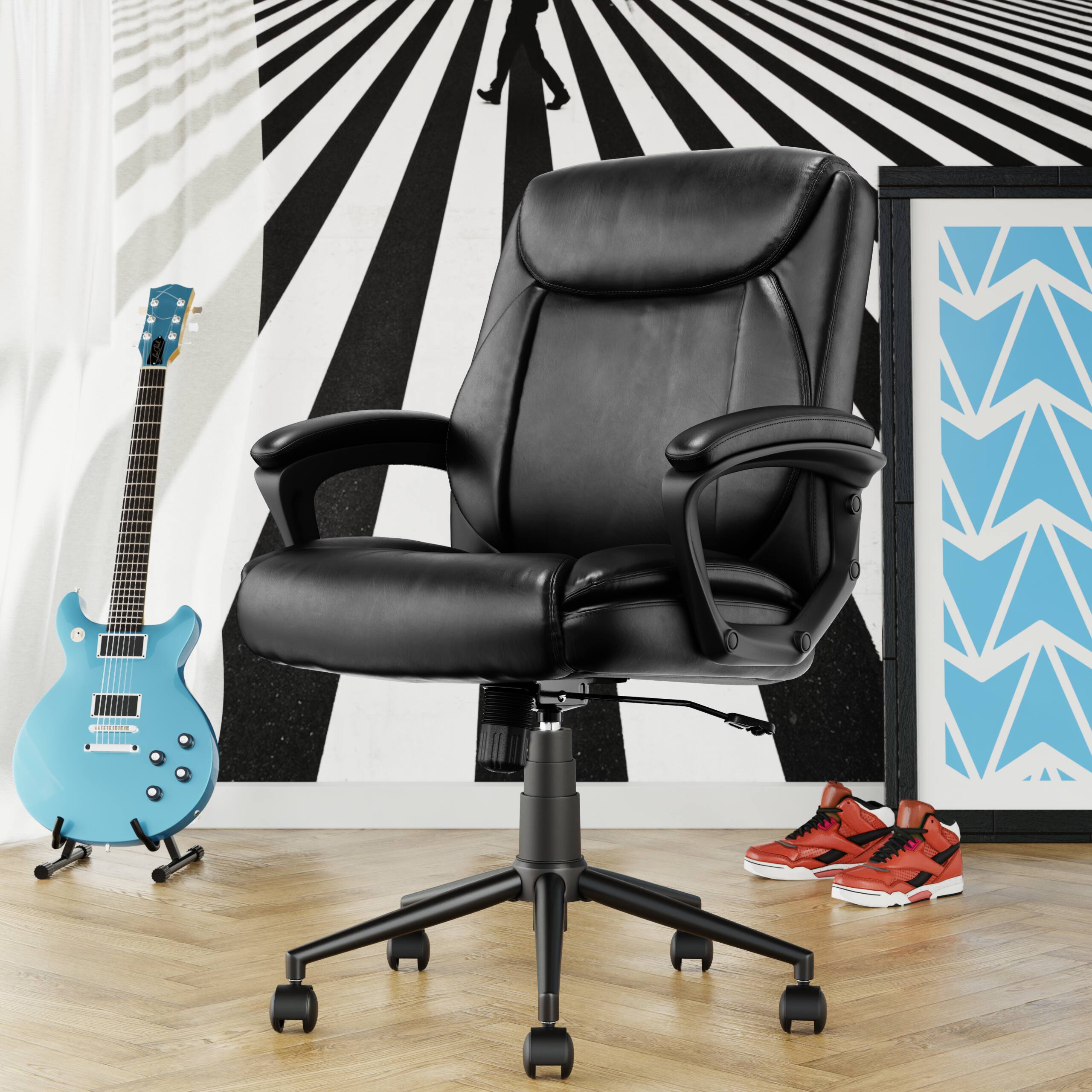 Angle. Click365 - Transform 1.0 Upholstered Desk Office Chair - Vegan Leather - Black.