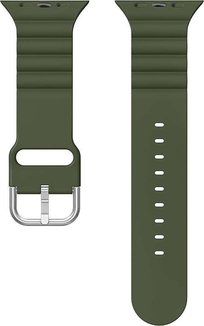 Left. Worryfree Gadgets - Worryfree Gadgets Silicone Wavy  - 38/40/41mm - Army Green - Army Green.