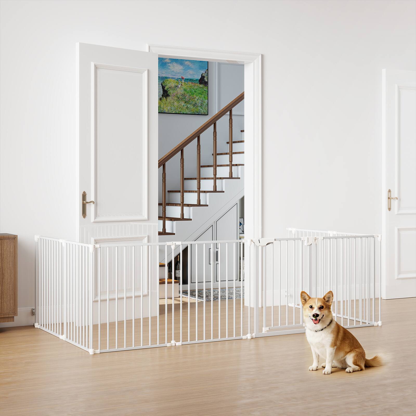 Alt View 1. Gymax - Gymax 8-Panel Adjustable Pet Safety Fence w/Auto-close Door & Double Locking System White.