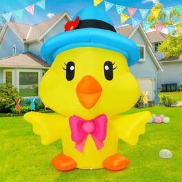 GOOSH Inflatables - GOOSH 5.2 FT Easter Inflatables Chicken with The Blue Hat with LED Lights - Yellow