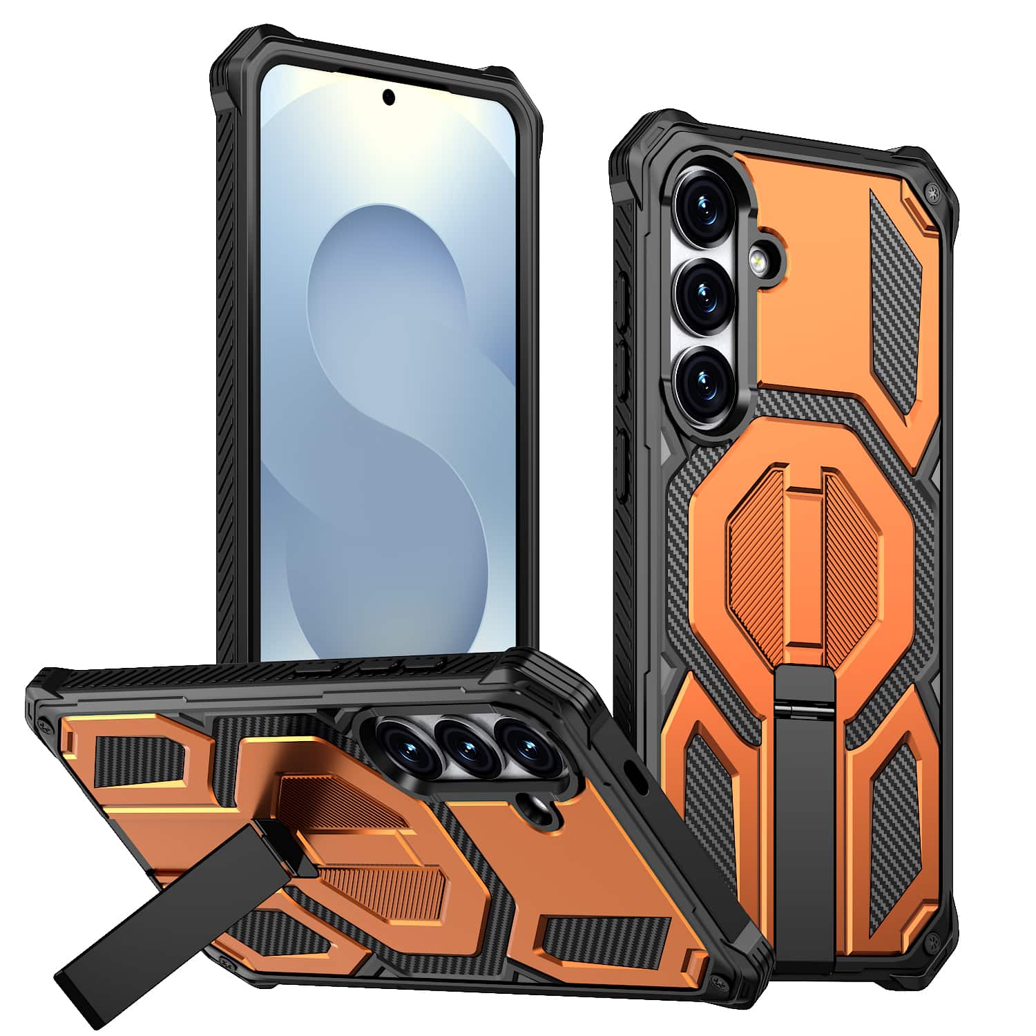 Dteck - Heavy Duty Rugged Magnetic Case For Samsung Galaxy S26, Foldable Kickstand Shockproof Protection Cover - Orange price history on PriceWatchPro