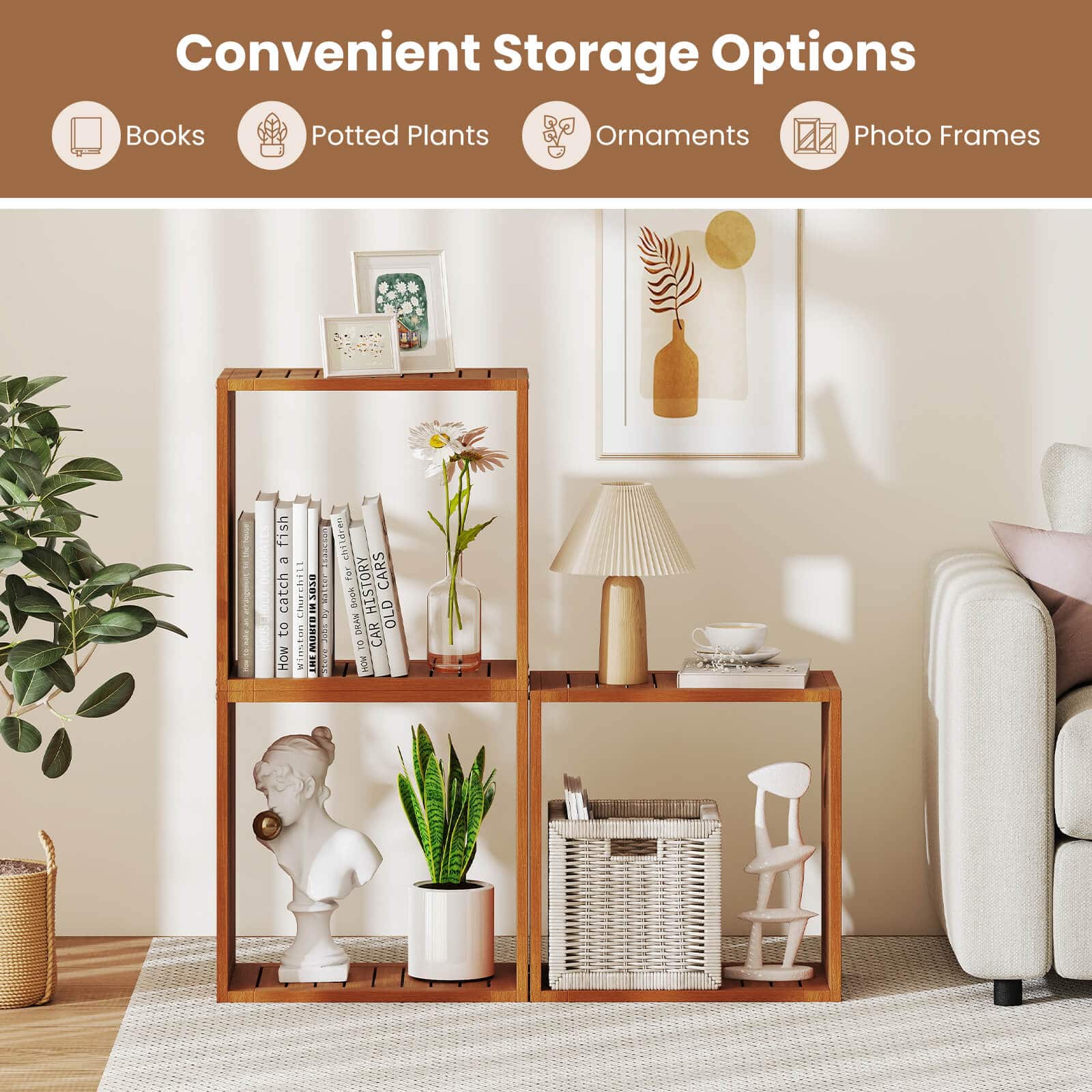 Costway 2 PCS 3 Cube Storage Organizers Stackable Bookcase Shelves