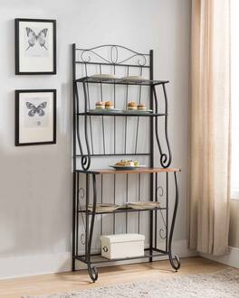 Kings Brand Furniture - Walnut 5-Tier Kitchen Storage Bakers Rack - Black