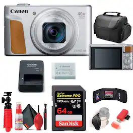 Canon - PowerShot SX740 HS Digital Camera (2956C001) + 64GB Card + More (International Version) - Silver