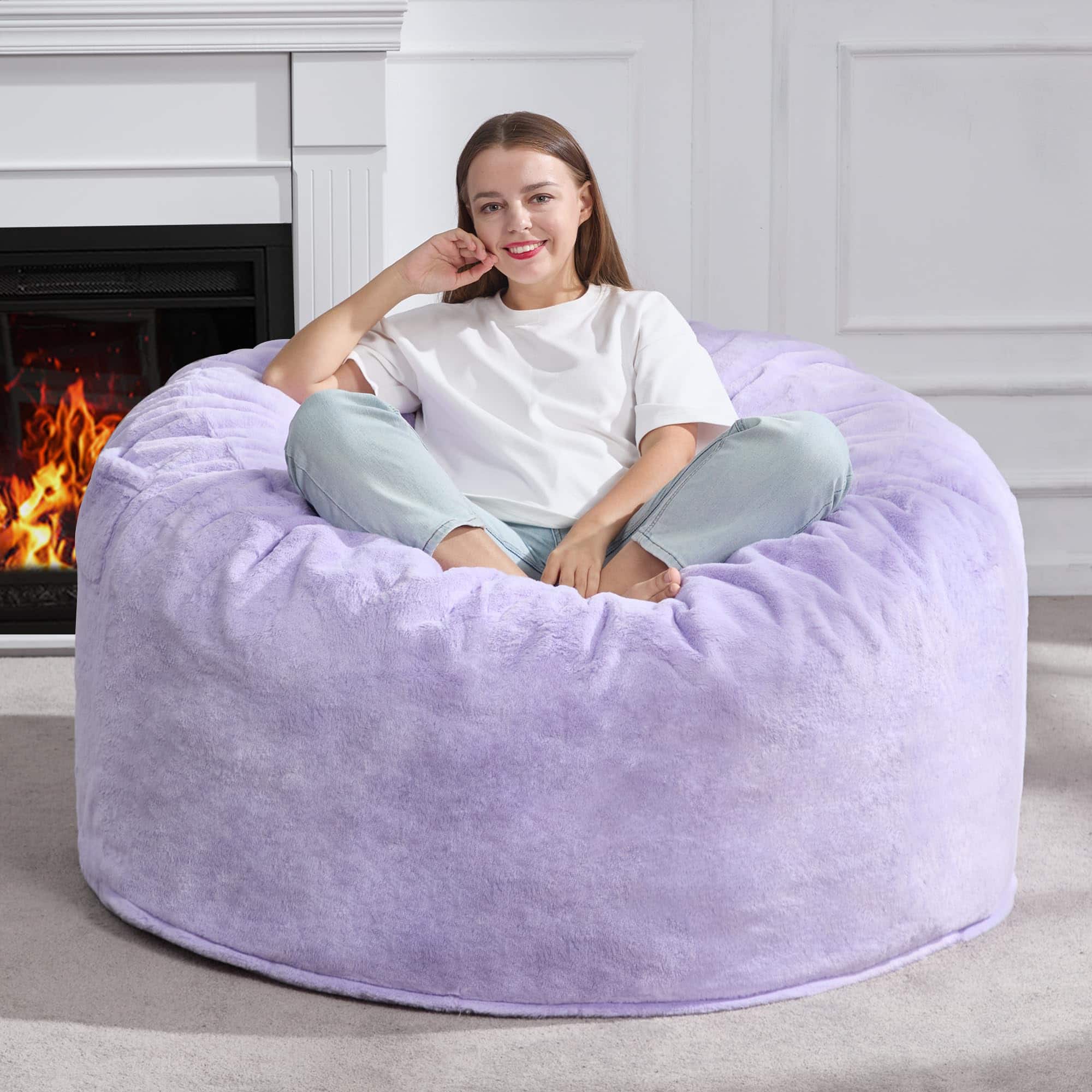 JETRANSPORT - Bean Bag Chairs 2.5ft Chair With Memory Foam Filled & Plush Faux Cover Small For Playroom Living Room - Purple 4FT 44” x 44” x 24”