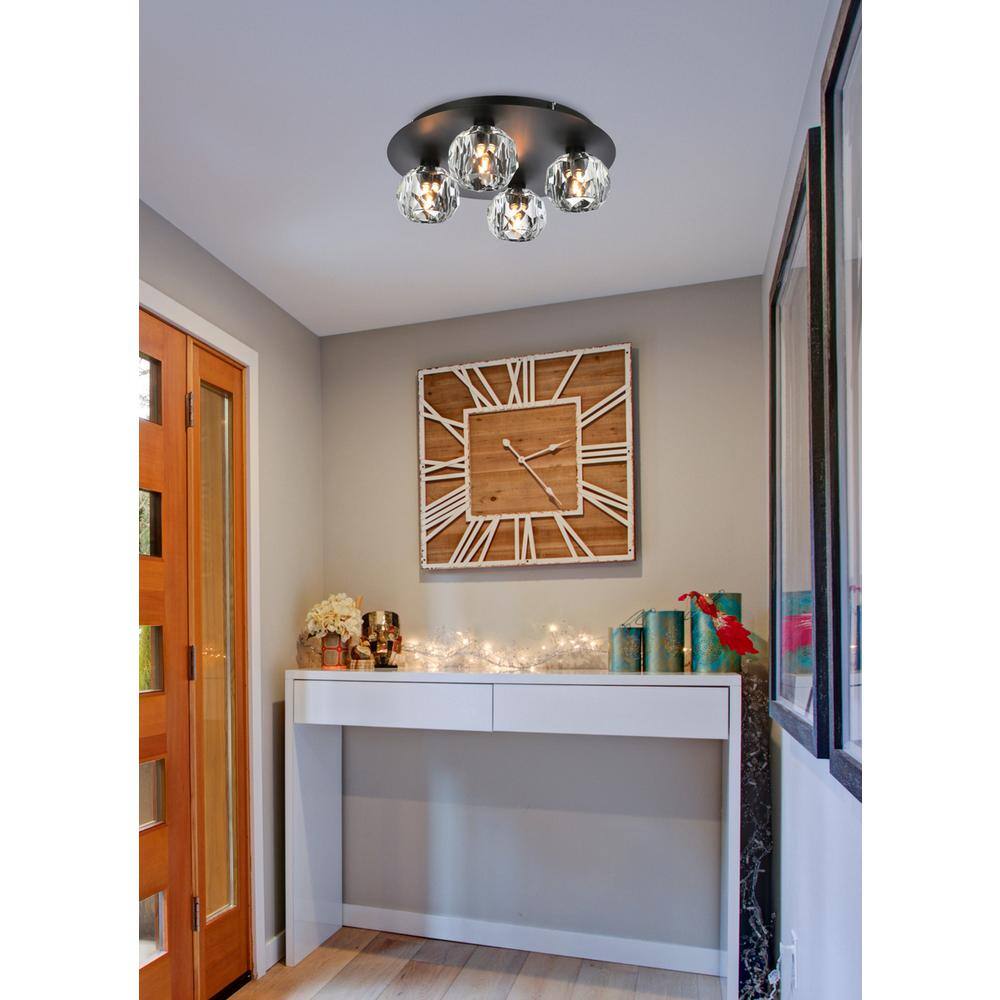 Left. Elegant Lighting - Graham 4 Light Ceiling Lamp in Black - Black And Clear.