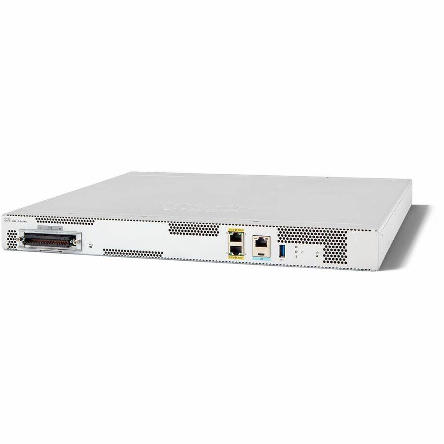 Alt View 3. Cisco Consumer Products - Cisco VG410 VoIP Gateway - 2 x RJ-45 - 24 x FXS - USB - Gigabit Ethernet - 1U High - Rack-mountable - Unknown.