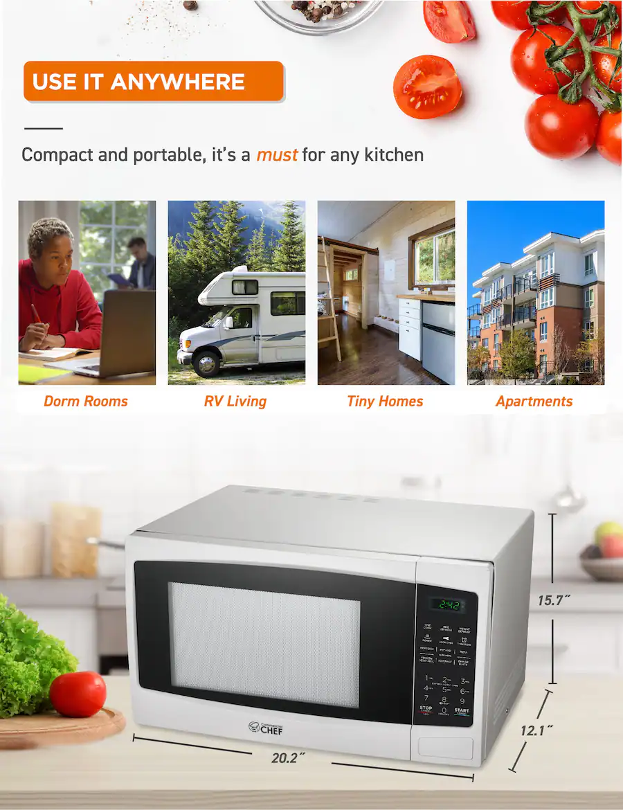Chef Rv. Shop Commercial Chef Countertop Microwave Oven 1.1 Cu. Ft. 1000W White ...