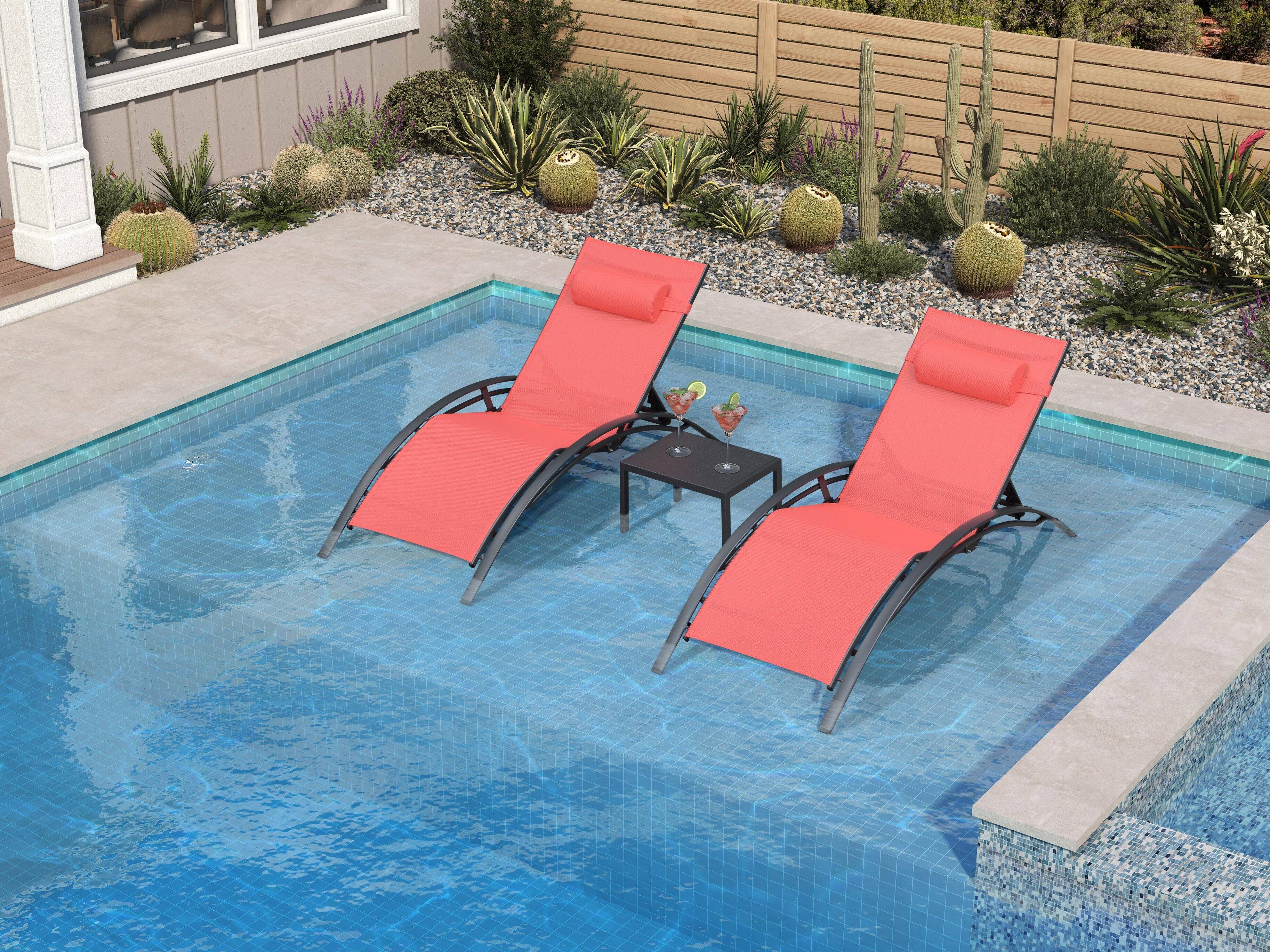 Alt View 1. PURPLE LEAF - 3-Pieces Oversized Aluminum Outdoor Chaise Lounge Patio Lounge Chair with Side Table, Coral Red - Coral Red.