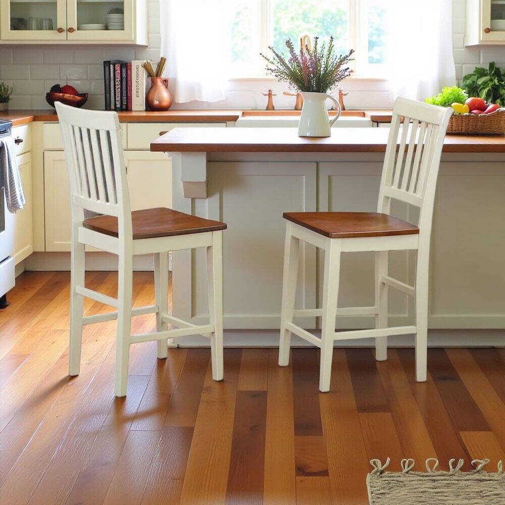 Left. FurniFact - Elegant Wooden Bar Stools – Counter Height Chairs with Back - Buttermilk & Cherry.