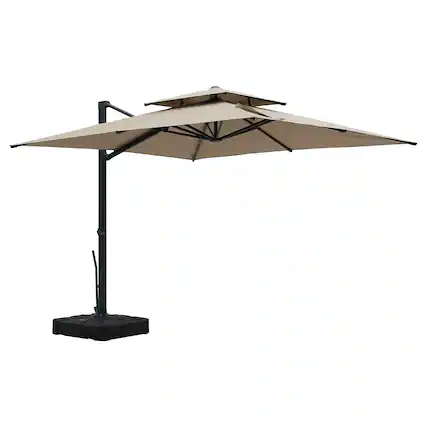 Front. Mondawe - 10*10ft Patio Cantilever Umbrella Double Top Offset Umbrella with Base - Tan.