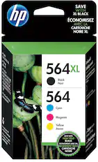 hp SAVE WITH XL BLACK ÉCONOMISEZ AVEC LA CARTOUCHE NOIRE XL
564XL
Black Noir
564
Cyan
Magenta
Yellow Jaune
SAVE WITH HIGH YIELD BLACK ÉCONOMISEZ AVEC UN RENDEMENT ÉLEVÉ CARTOUCHE NOIRE