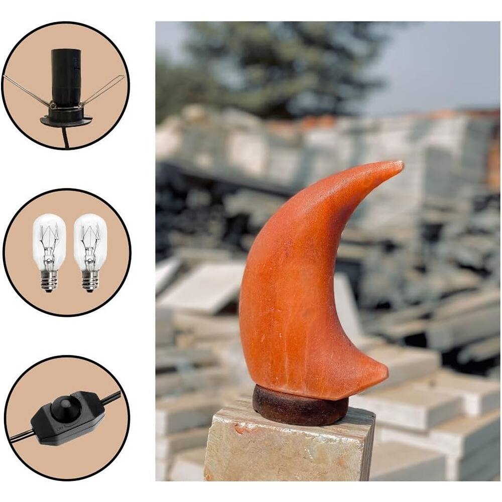 Back. MOSZAR LLC - HL Himalayan Pink Salt Moon Lamp, Wooden Base, Dimmer Switch, 15W Bulbs.