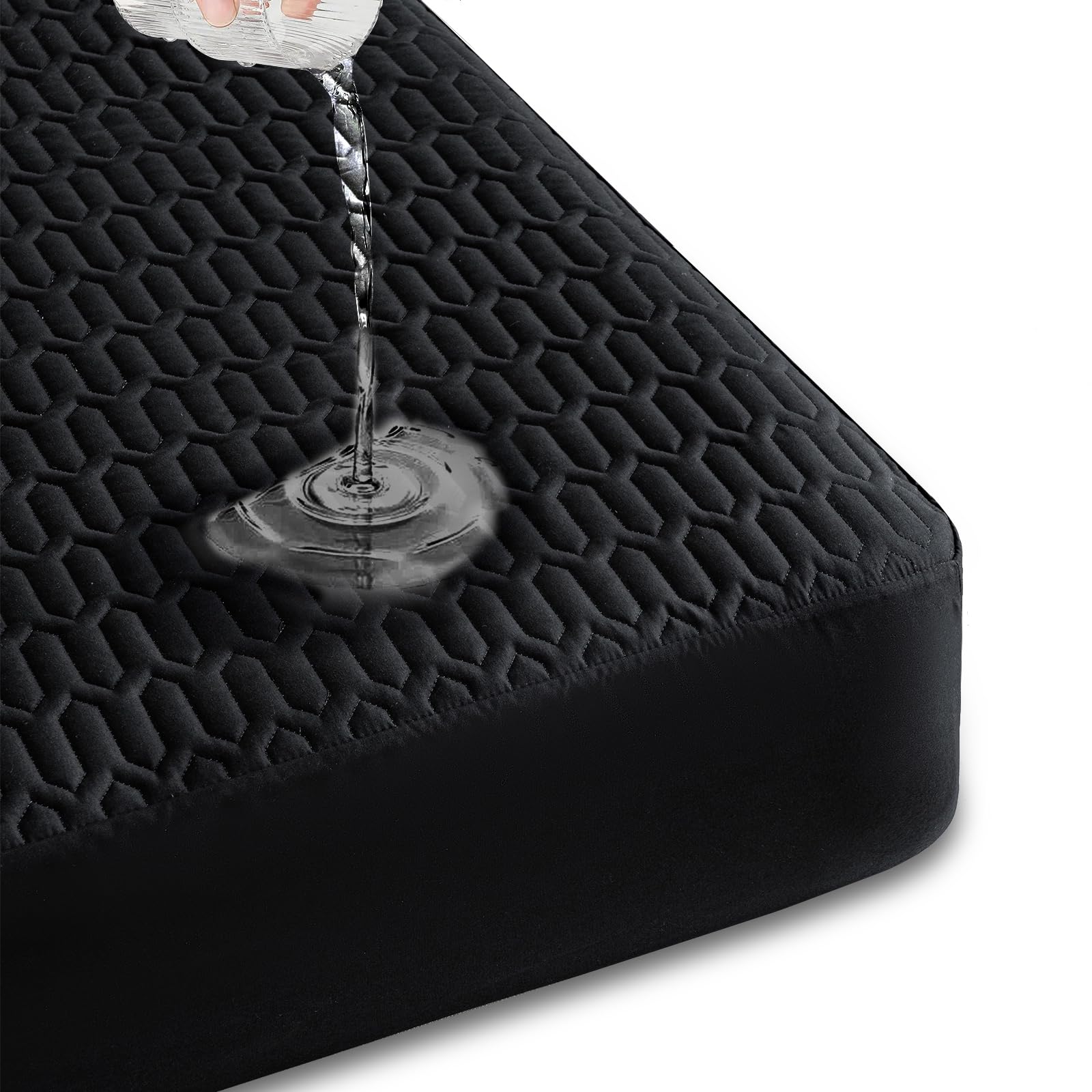 Front. Comfort Essence - Waterproof Mattress Protector Queen Size Pad Cover With Deep Pocket Fitted Up To 6 -18 Depth Noiseless Soft - Black.
