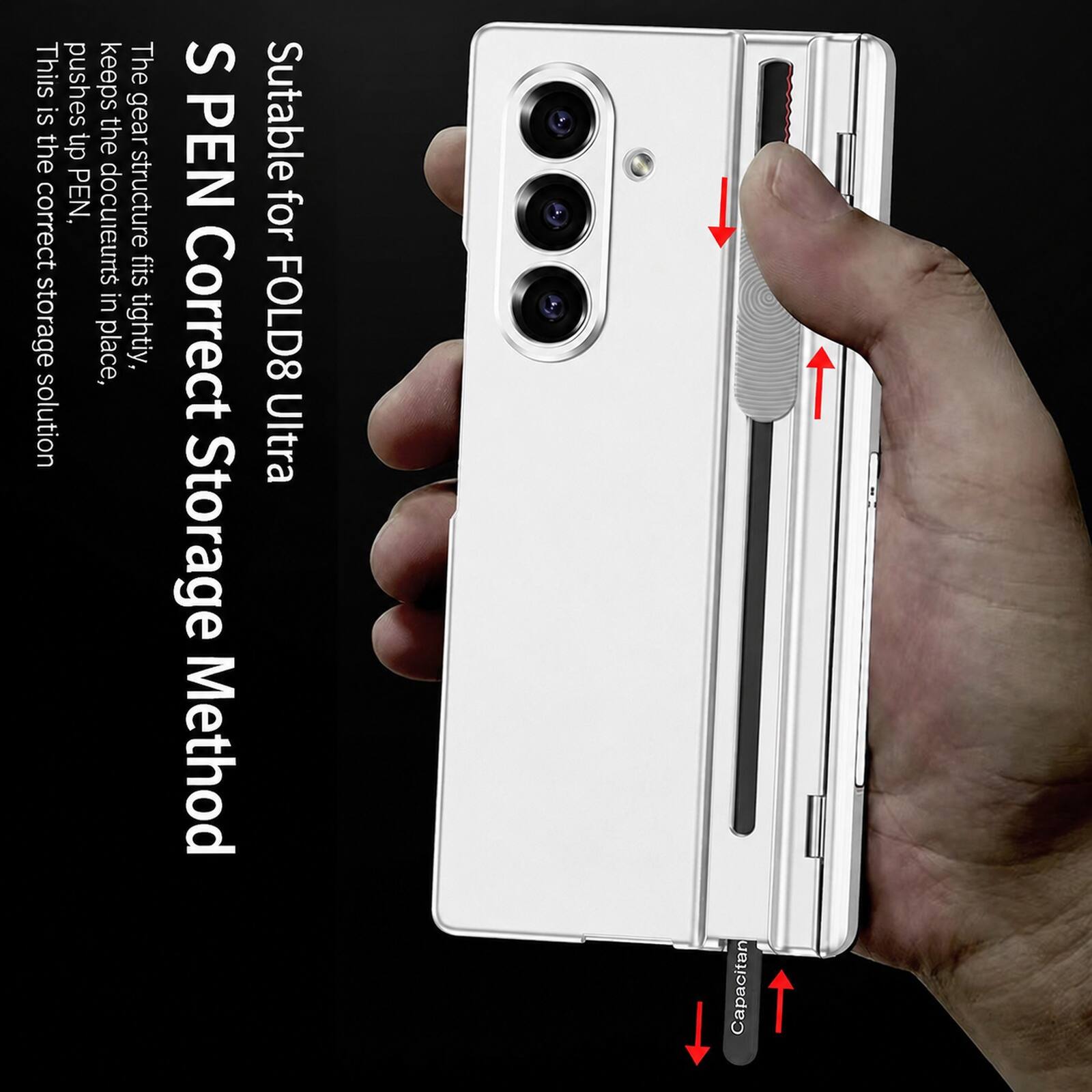 This is the correct storage method for the S PEN. The S PEN keeps the structure fits tightly, pushes the document up in place, suitable for FOLD8 Ultra.