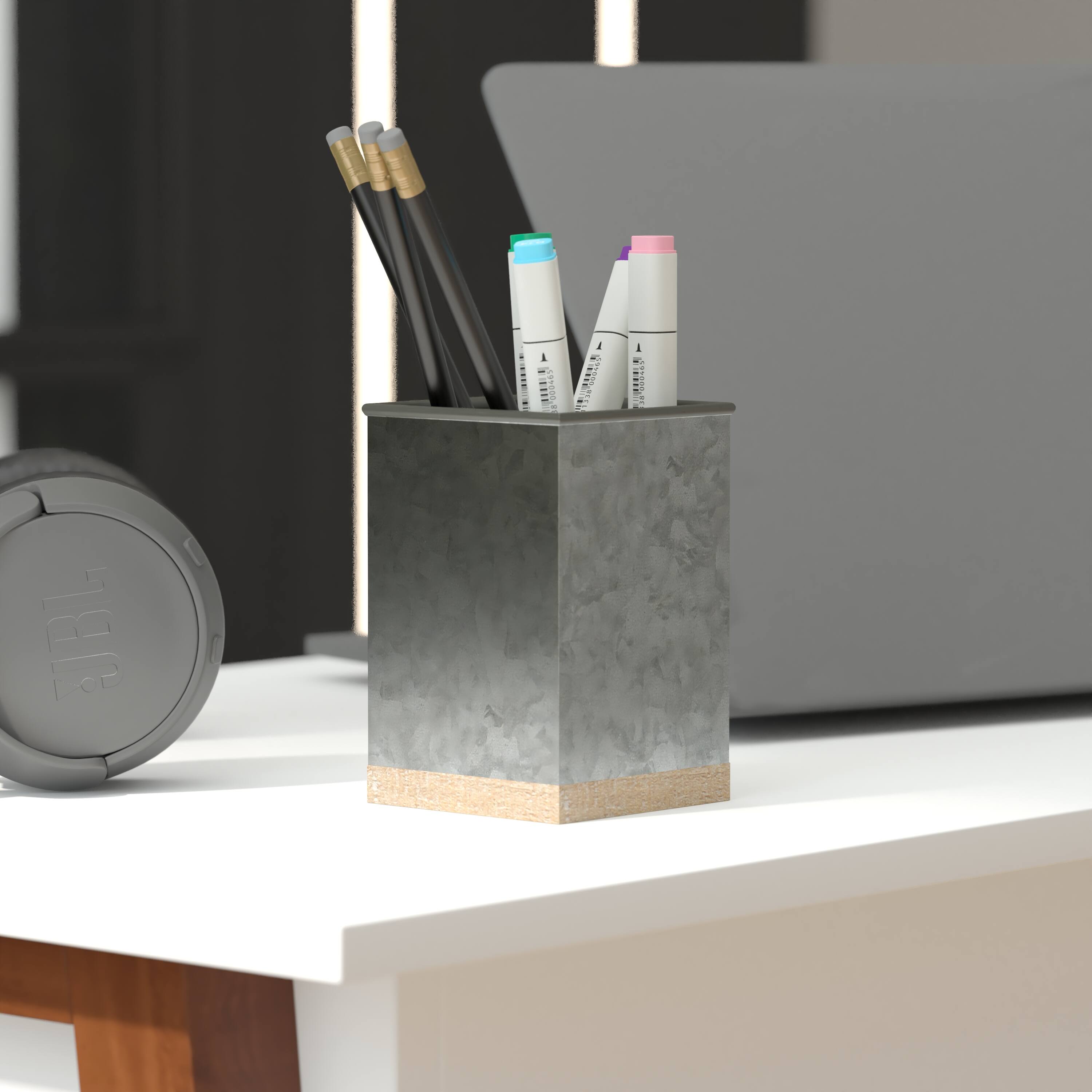 Alt View 4. Emma + Oliver - Nessa Three Piece Industrial Desk or Vanity Organizer Set with Foam Pads - Galvanized.