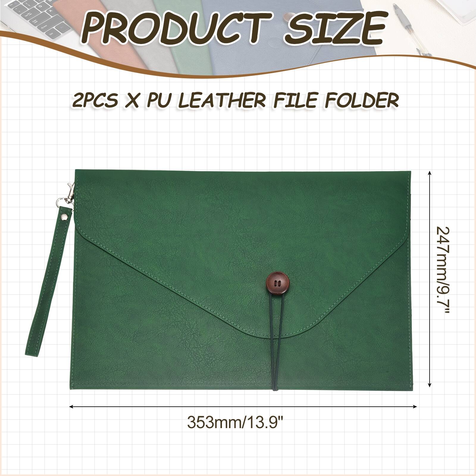 PRODUCT SIZE

2PCS X PU LEATHER FILE FOLDER

247mm/9.7" x 353mm/13.9"