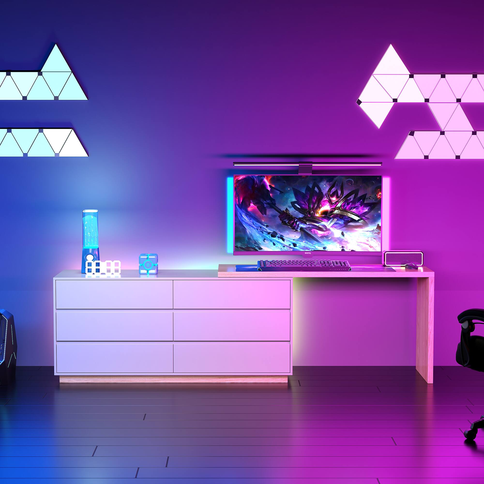 Left. luck idea - Retractable Desk, Dressing Table, Storage Cabinet - Natural wood color.