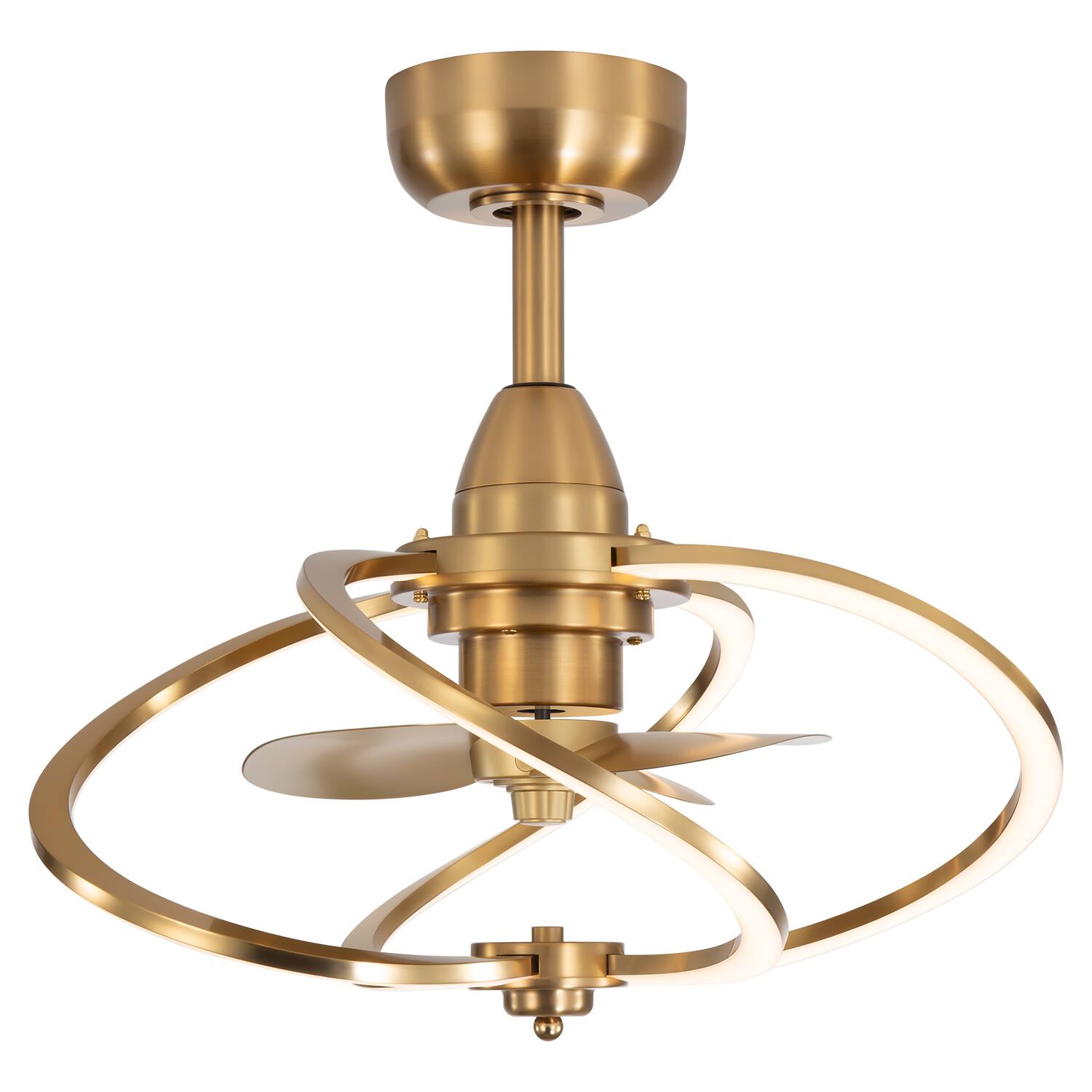 Angle. Breezary - 20-Inch Indoor Gyro Cage Ceiling Fan with Light Kit, 3 ABS Blades, DC Motor, 6-Speed Remote Control, Timer, 6-In Downrod - Antique Brass with Gold-Copper.