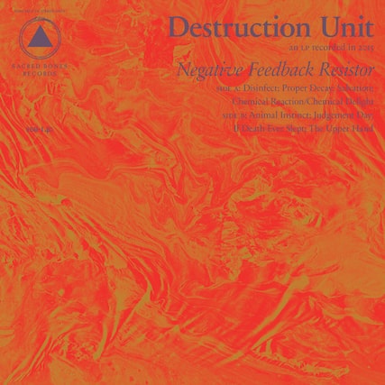 Destruction Unit
Negative Feedback Resistor
Recorded in 2015
SIDE A:
- Disinfect
- Proper Decay
- Salvation
- Chemical Reaction / Chemical Delight
SIDE B:
- Animal Instinct
- Judgement Day
- It Death Ever Slept
- The Upper Hand
Available on Sacred Bones Records
SBR-140
