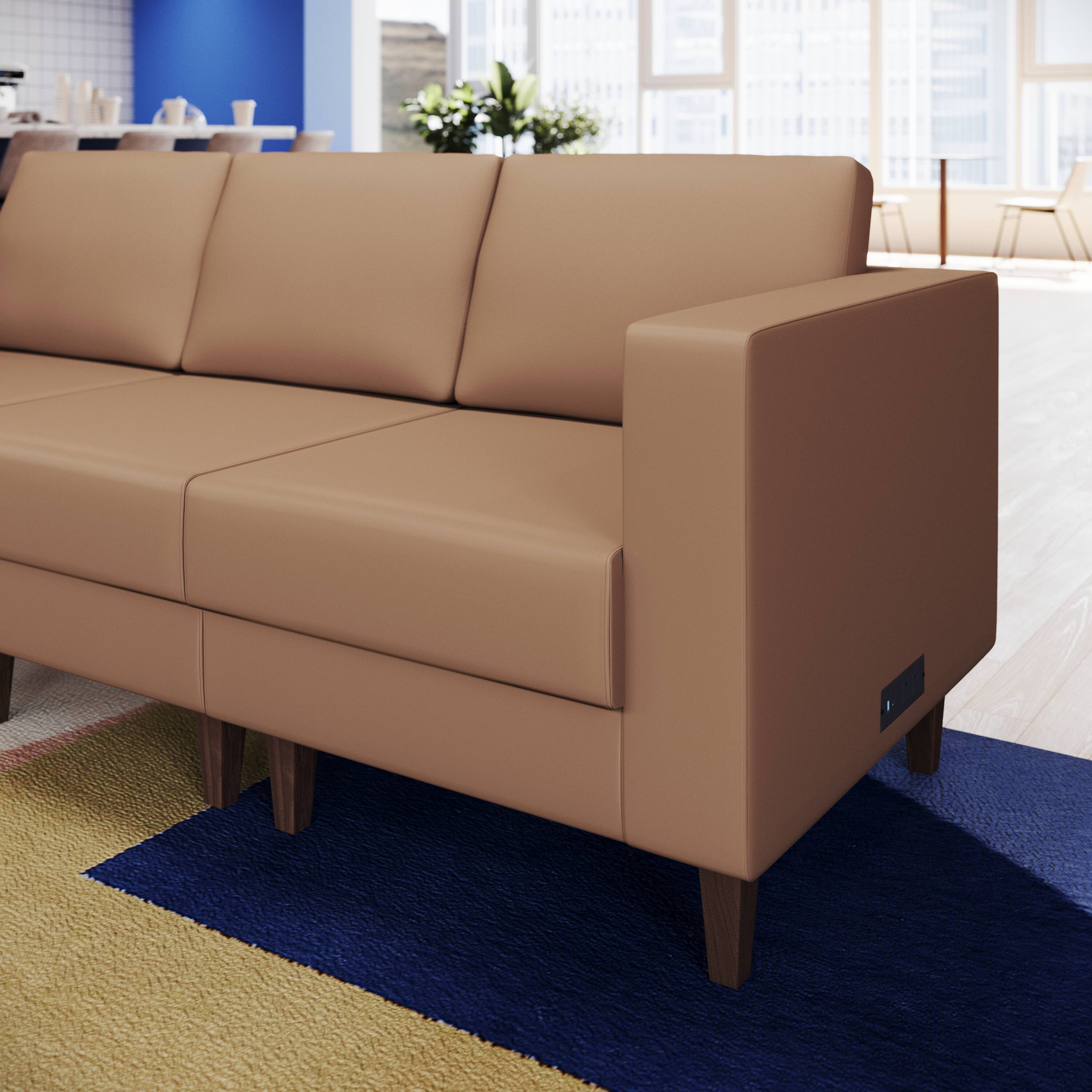Alt View 2. Flash Furniture - HERCULES Artemis Cognac LeatherSoft Right Arm Reception Chair, 2 AC Outlets/1 USB/1 USB-C Ports and Wooden Walnut Legs w - Brown.