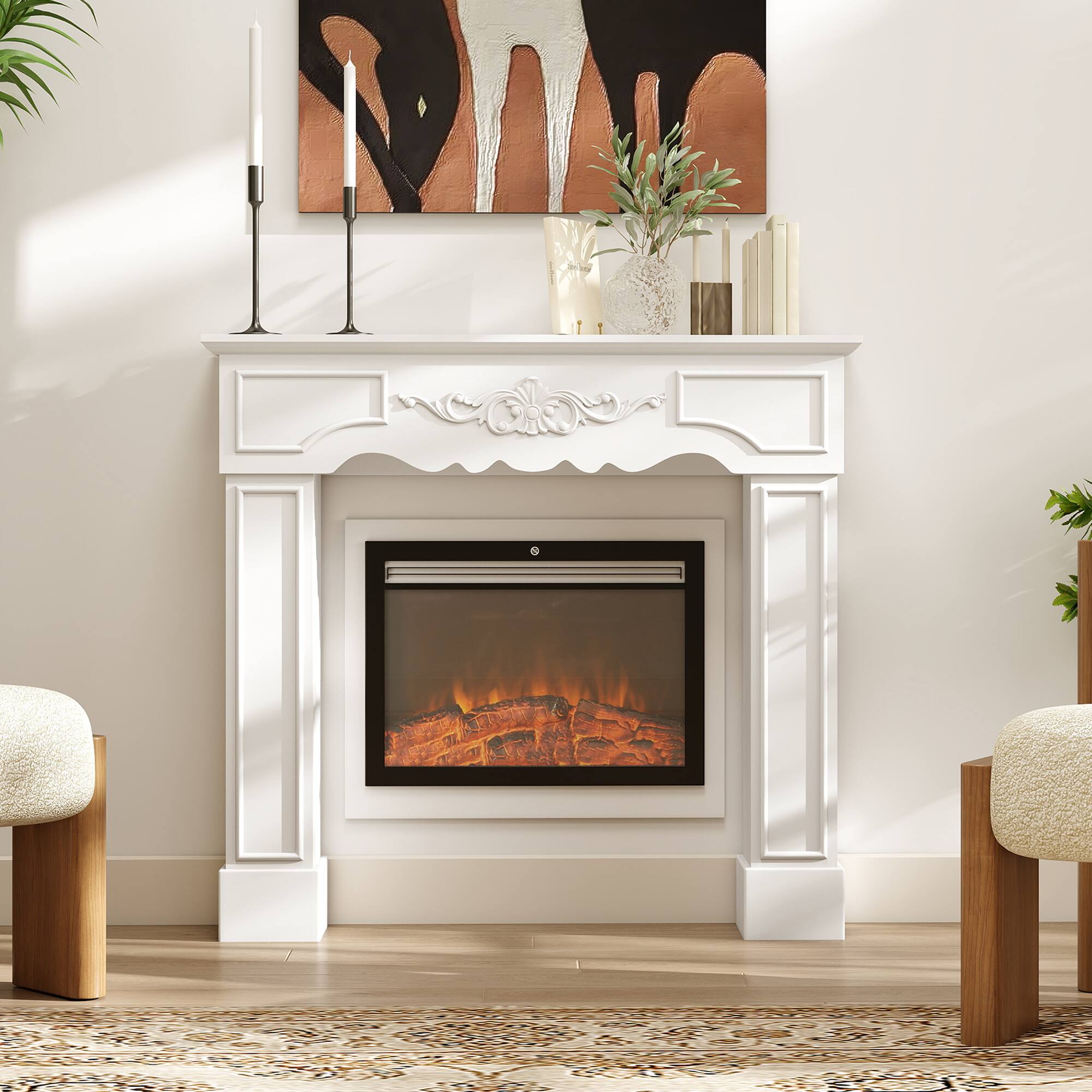 Alt View 1. Homcom - Fireplace Mantel, Freestanding Fireplace Surround with Leg for Electric Fireplaces - white.