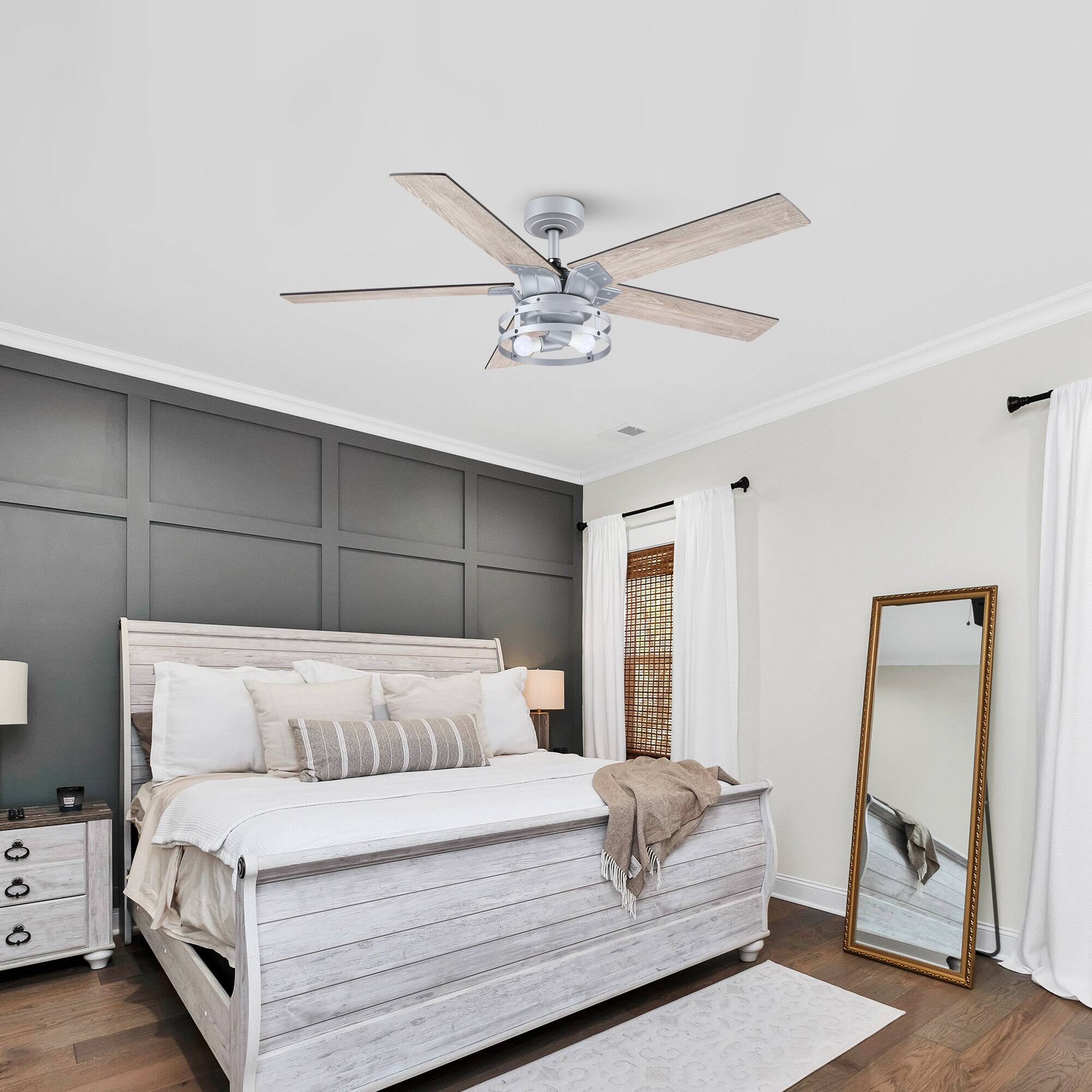 Left. Parrot Uncle - Modern 52" Silver AC Motor Ceiling Fan with Light and Remote - Silver.