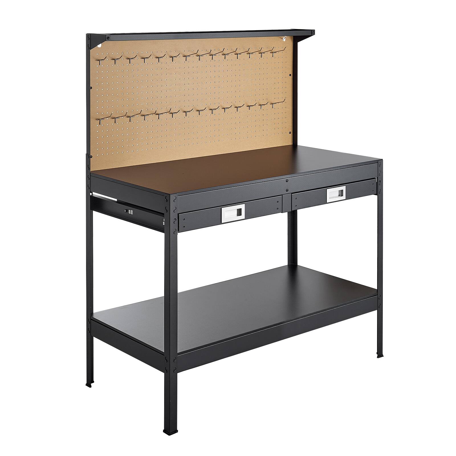 Alt View 5. VEVOR - Hardwood Workbench, 242.5 lbs Weight Capacity, 47.2-inch Heavy Duty Workbench with Pegboard, 4 AC Outlets & 2 USB Ports - Black.