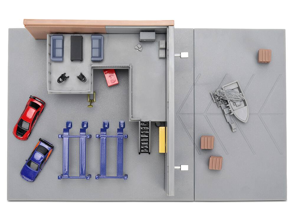 Alt View 1. Jada - "Fast & Furious" Han's Garage Diorama with 2 Cars and Accessories "Nano Scene" Series 1/32 Model by Jada - Multicolor.