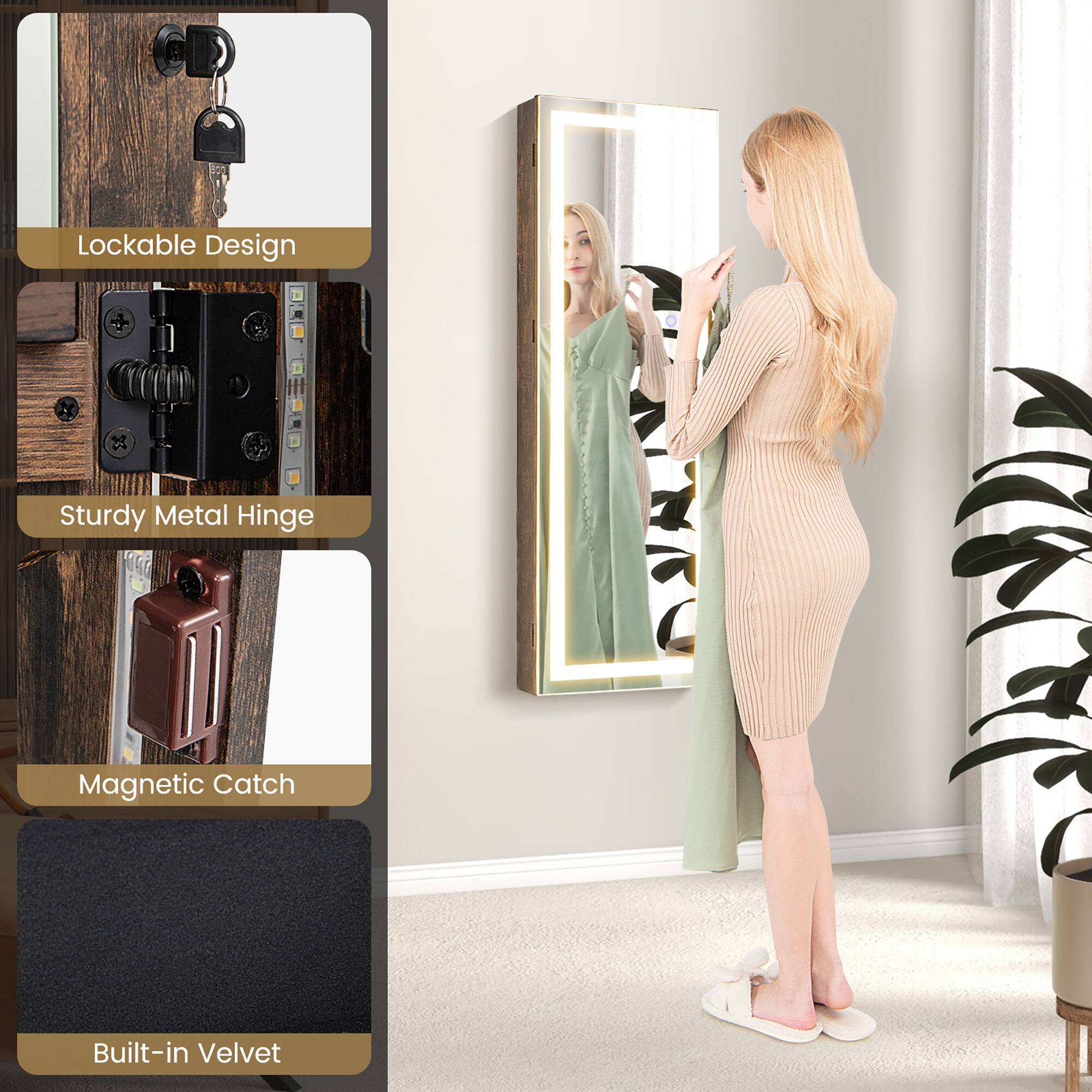 - Lockable Design
- Sturdy Metal Hinge
- Magnetic Catch
- Built-in Velvet