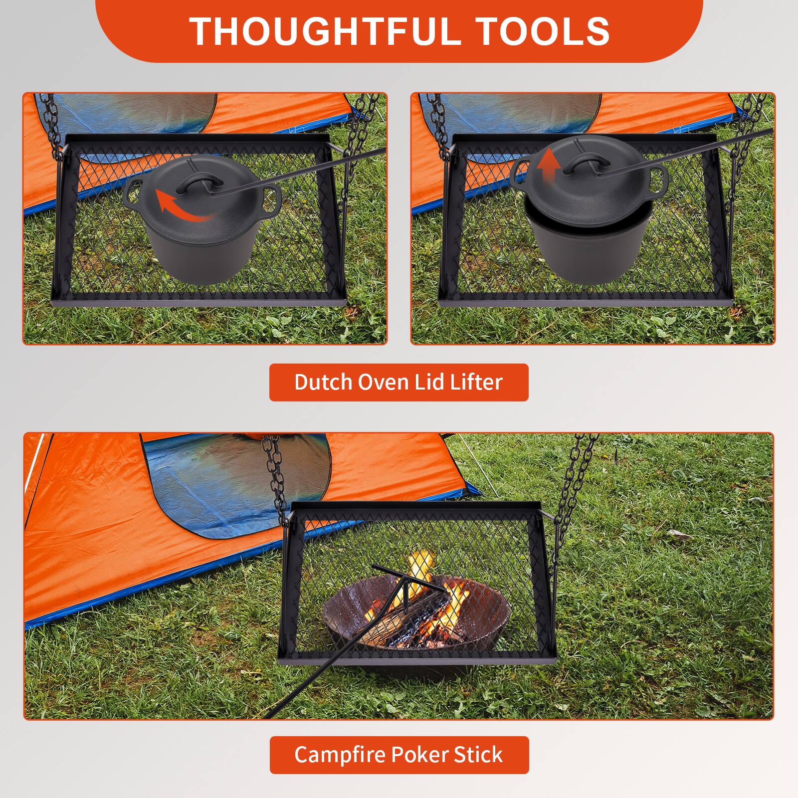 THOUGHTFUL TOOLS

Dutch Oven Lid Lifter

Campfire Poker Stick