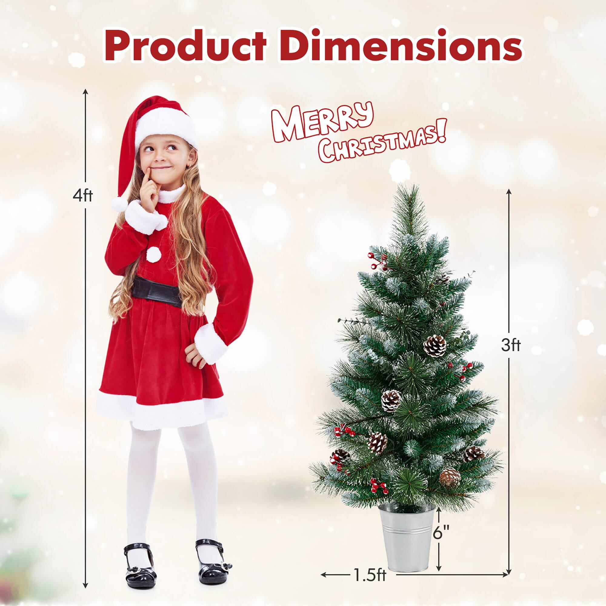 Product Dimensions  
Merry Christmas!  

4ft  
3ft  
1.5ft  
6"