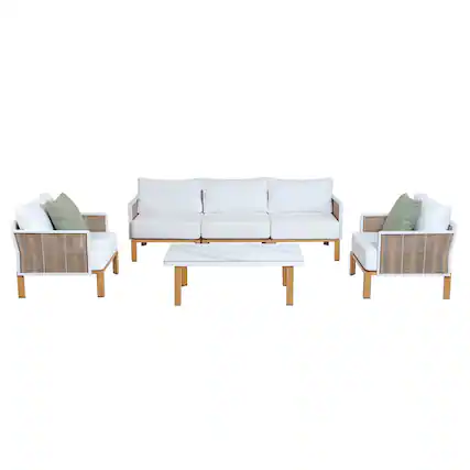 Front. Manhattan Comfort - Vine Modern 4-Piece Patio Conversation Set - White.