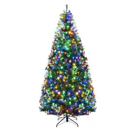 Front. Costway - 7Ft Pre-Lit Artificial Christmas Tree Hinged 500 LED Lights - Green.