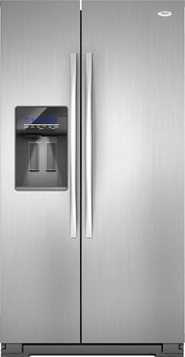 Front Standard. Whirlpool - 26.4 Cu. Ft. Side-by-Side Refrigerator with Thru-the-Door Ice and Water - Monochromatic Stainless-Steel.