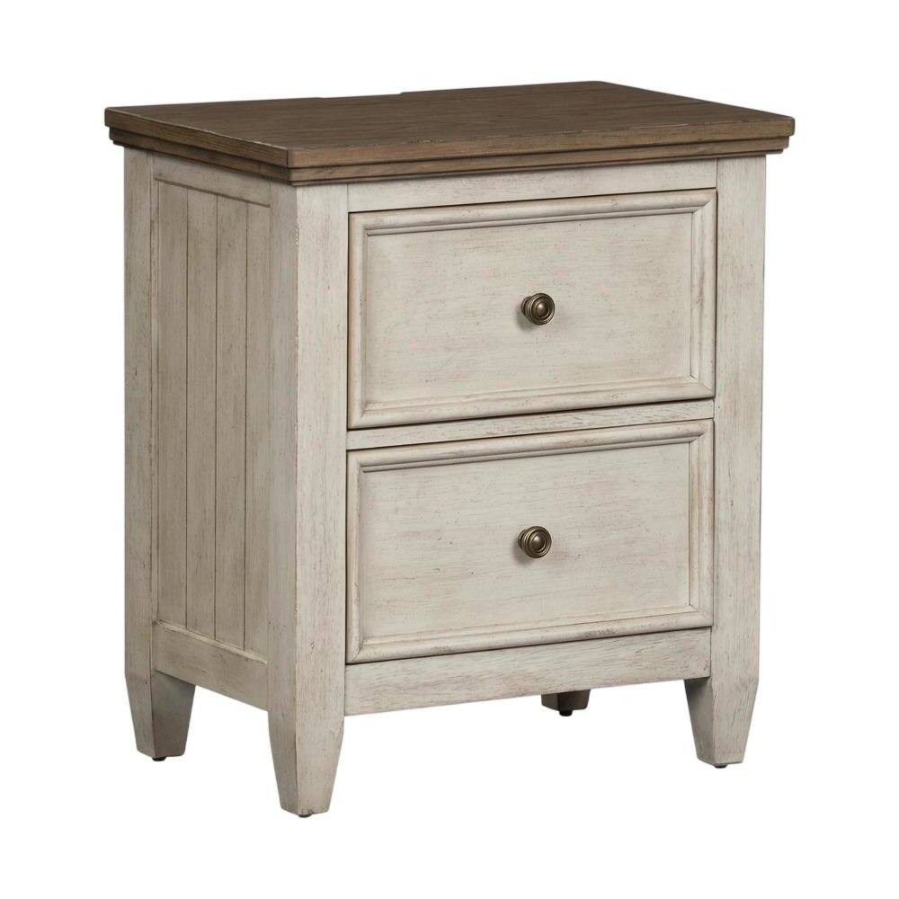 Angle. Starlight Canyon Home - White Farmhouse Nightstand with Charging Station and Storage Space - White.