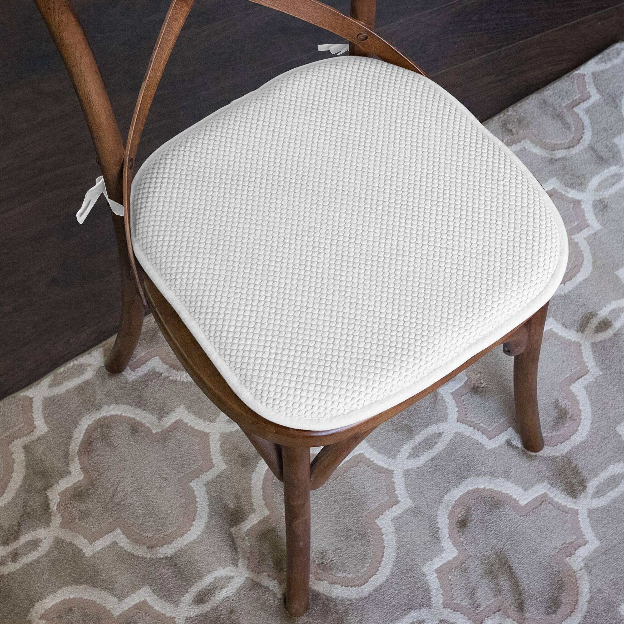 Back. Sweet Home Collection - Honeycomb Memory Foam Non-Slip 16" x 16" Chair Cushion Pad with Ties, 4-Pack - White.