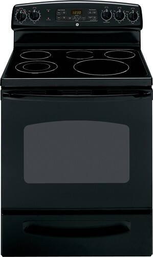 Front Standard. GE - 30" Self-Cleaning Freestanding Electric Range - Black-on-Black.