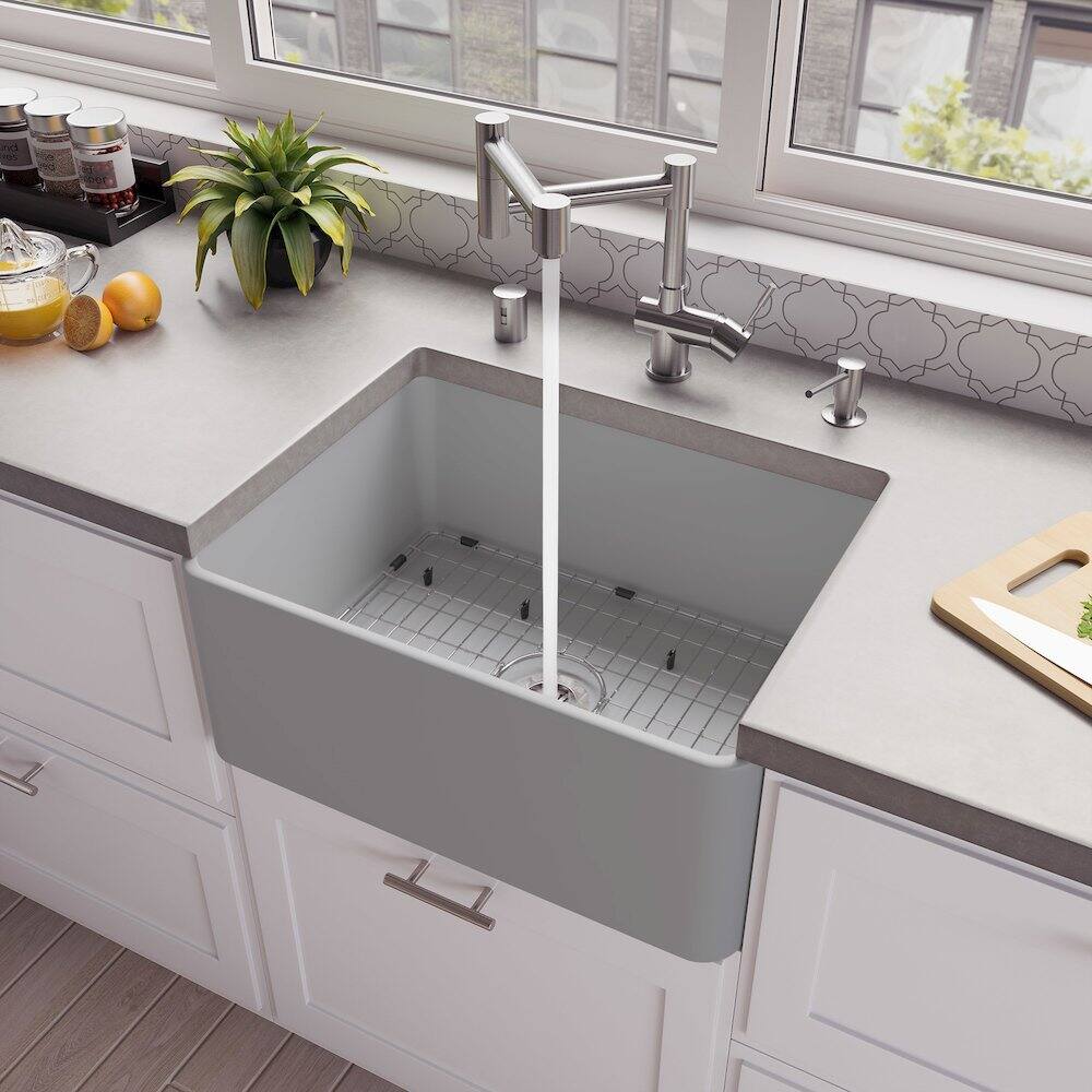 Alt View 5. Alfi - ALFI brand Gray Matte Smooth Apron 24 x 18 Single Bowl Fireclay Farm Sink - Gray.
