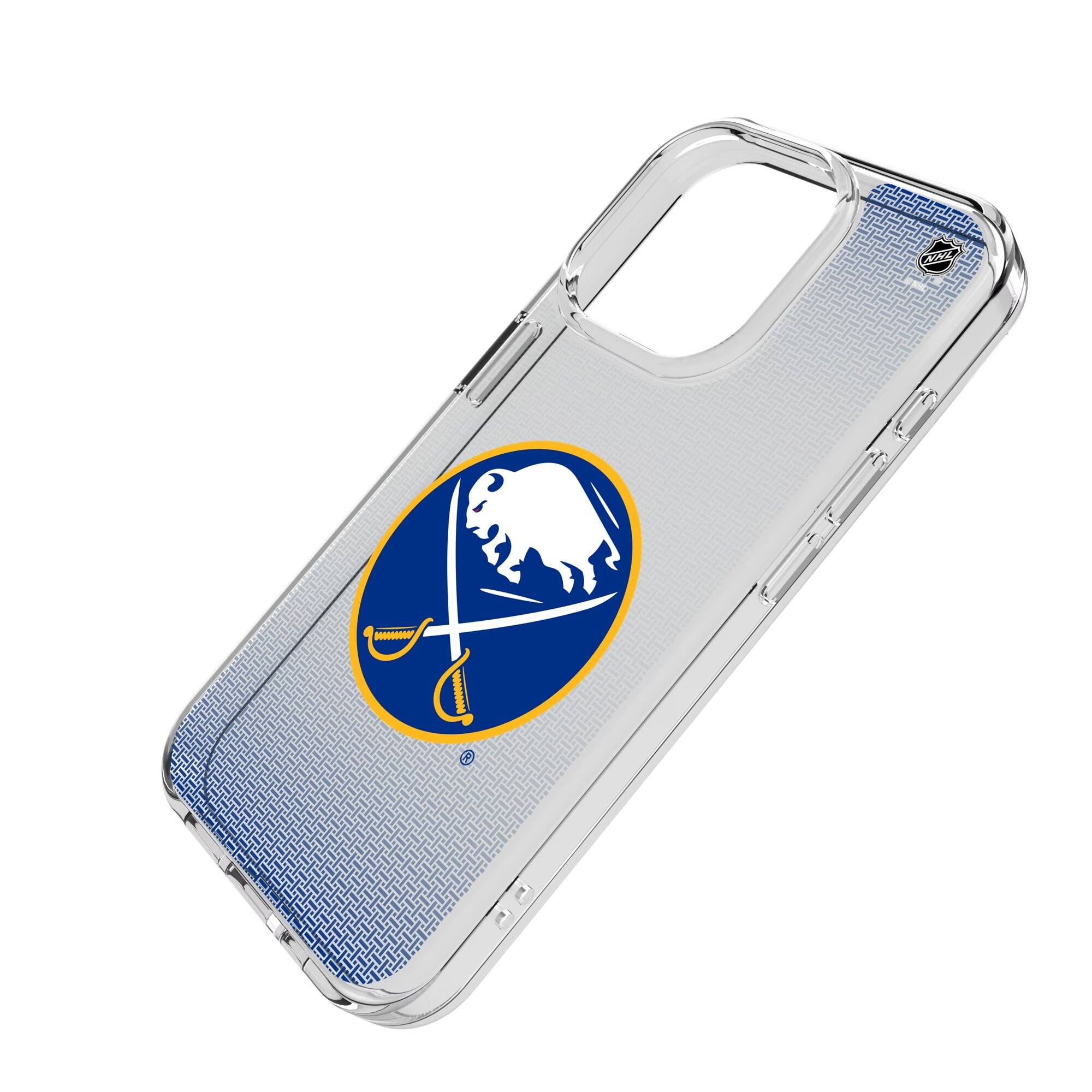 Alt View 1. Keyscaper - Buffalo Sabres Linen Logo iPhone Clear Case - 16 Pro Max - Multicolor.
