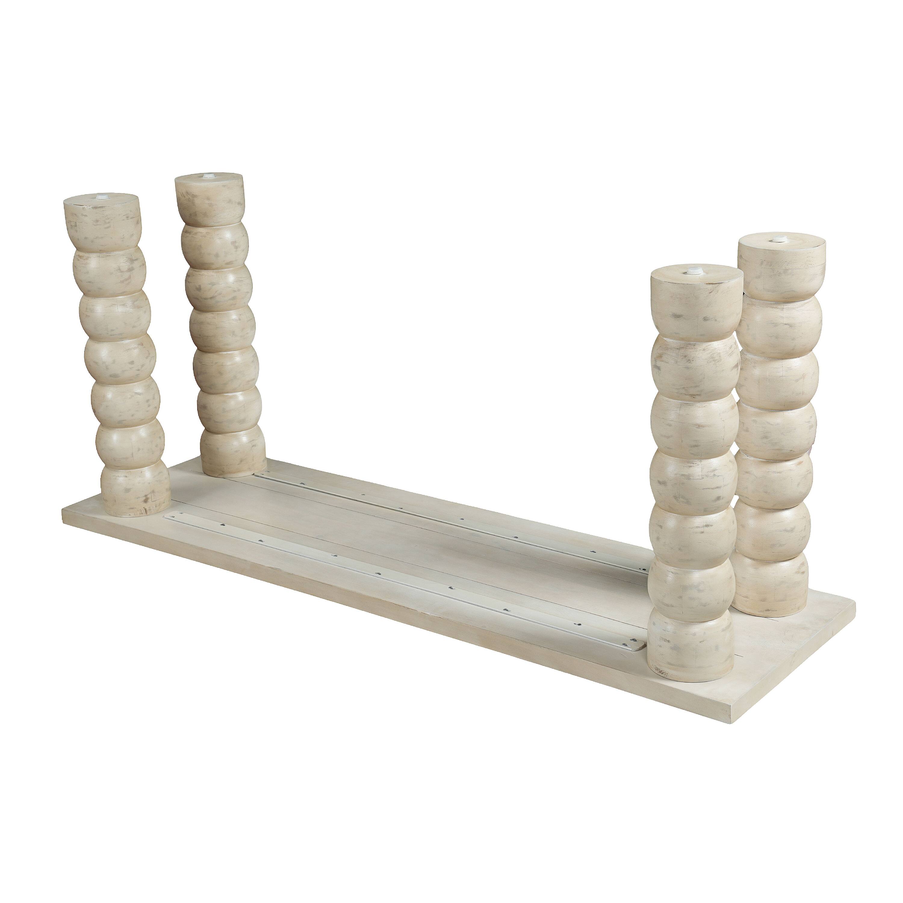 Back. Manhattan Lane - 69 Inch Sofa Console Table, Antique Mango Wood, Stacked Beaded Legs - Antique White.