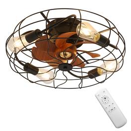 Sofucor - Caged Ceiling Fan Light with Remote 20" Small Flush Ceiling Fan 7 Enclosed Blades & 6 Wind Speeds for Bedroom Kitchen - Black