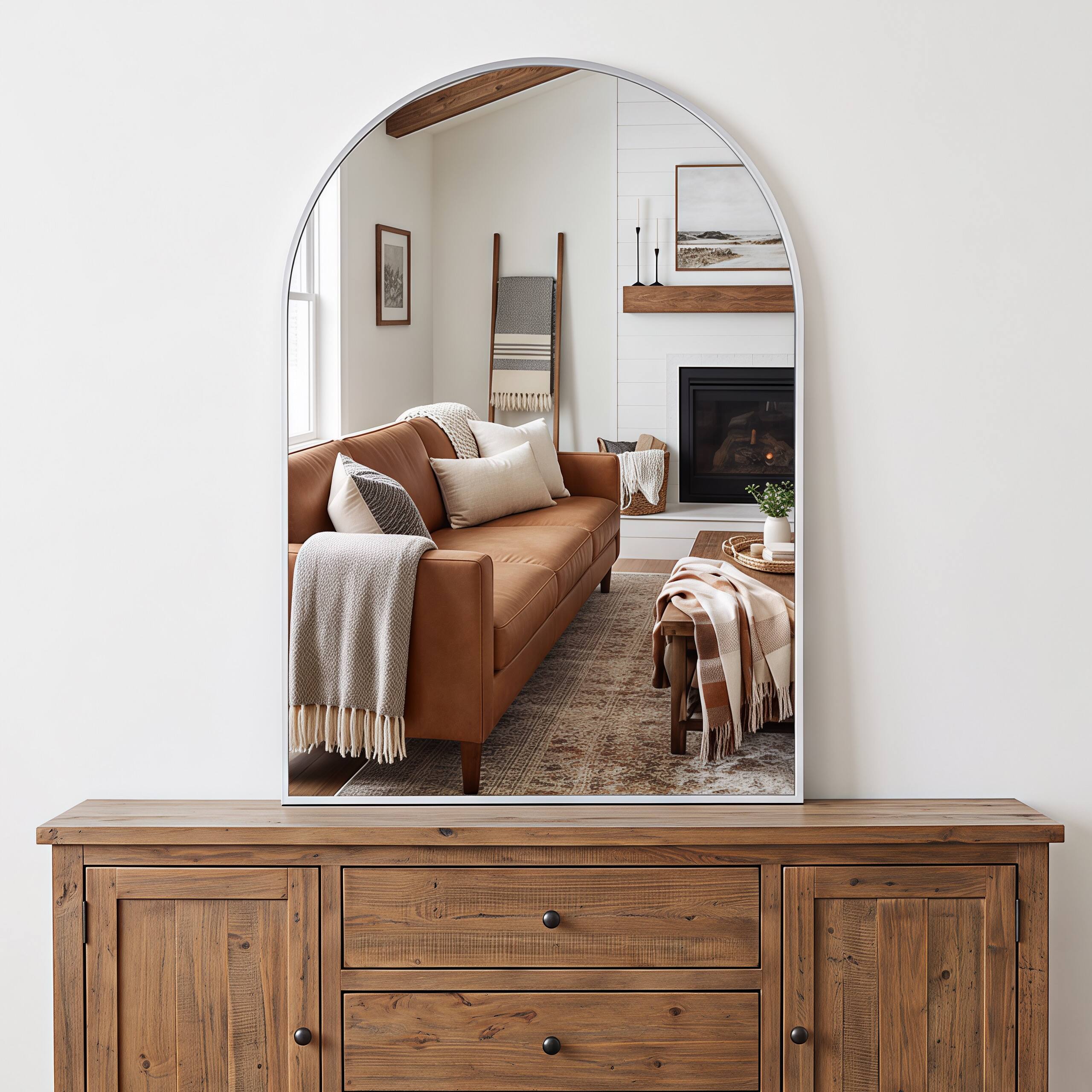 Angle. Z-Edge - Arched Bathroom Mirror, 20"x 30", Wall Mounted, Vanity Mirror For Bedroom, Living Room and Entryway - Silver.