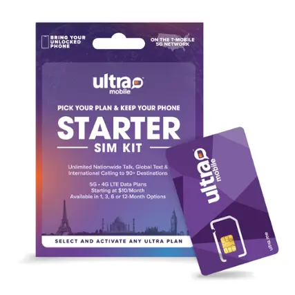 ultra mobile PICK YOUR PLAN & KEEP YOUR PHONE STARTER SIM KIT Unlimited Nationwide Talk, Global Text & International Calling to 90+ Destinations ultra mobile 5G 4G LTE Data Plans Starting at $10/Month Available in 1, 3, 6 or 12-Month Options SELECT AND ACTIVATE ANY ULTRA PLAN .me ultra.me