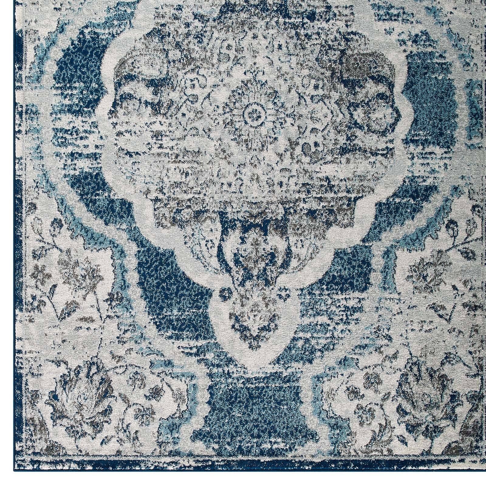 Alt View 1. Modway - Entourage Malia Distressed Vintage Floral Vintage Medallion Area Rug - Ivory and Blue.