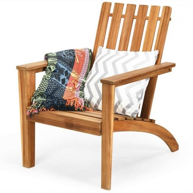 Left. Hivvago - Indoor/Outdoor Acacia Wood Adirondack Lounge Armchair - Natural - Brown.