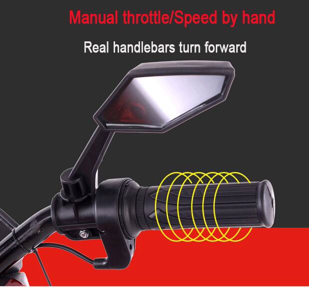 Manual throttle/Speed by hand  
Real handlebars turn forward