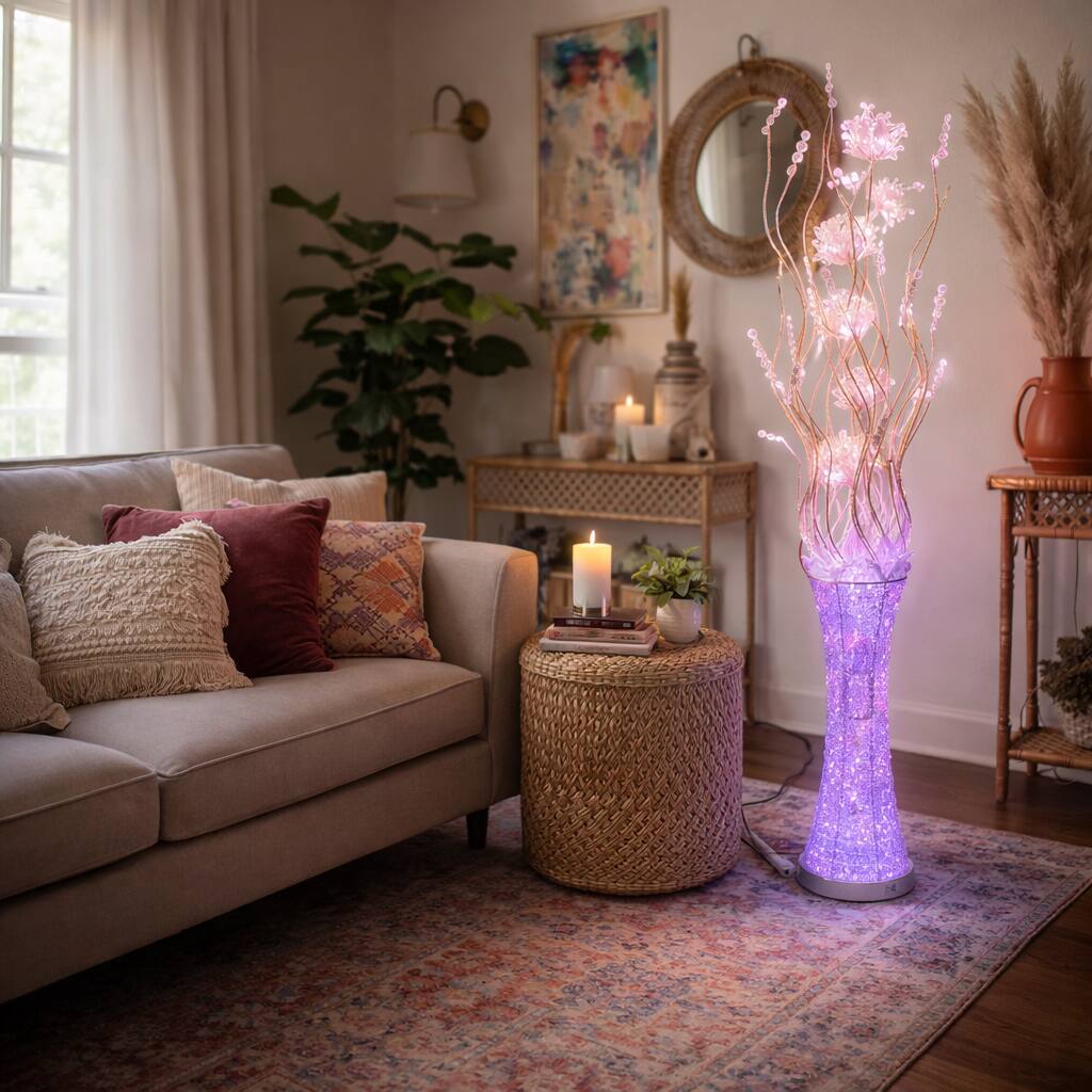 FC Design - 60"H  Sparkle Vase with Purple Pink Flame Petal Flower LED Floor Lamp