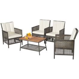 Pefilos - Patio Furniture 4 Pieces Patio Rattan Furniture Set, Outdoor Wicker Rattan Chairs Garden Backyard Balcony Porch - White